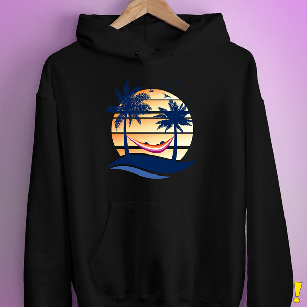 Lesbian Pride Hammock Summer Beach Sunset Hoodie - Black